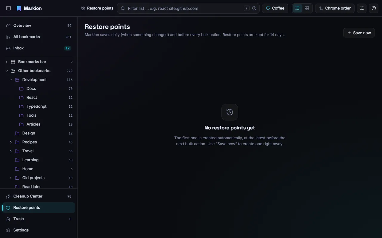 The list of restore points