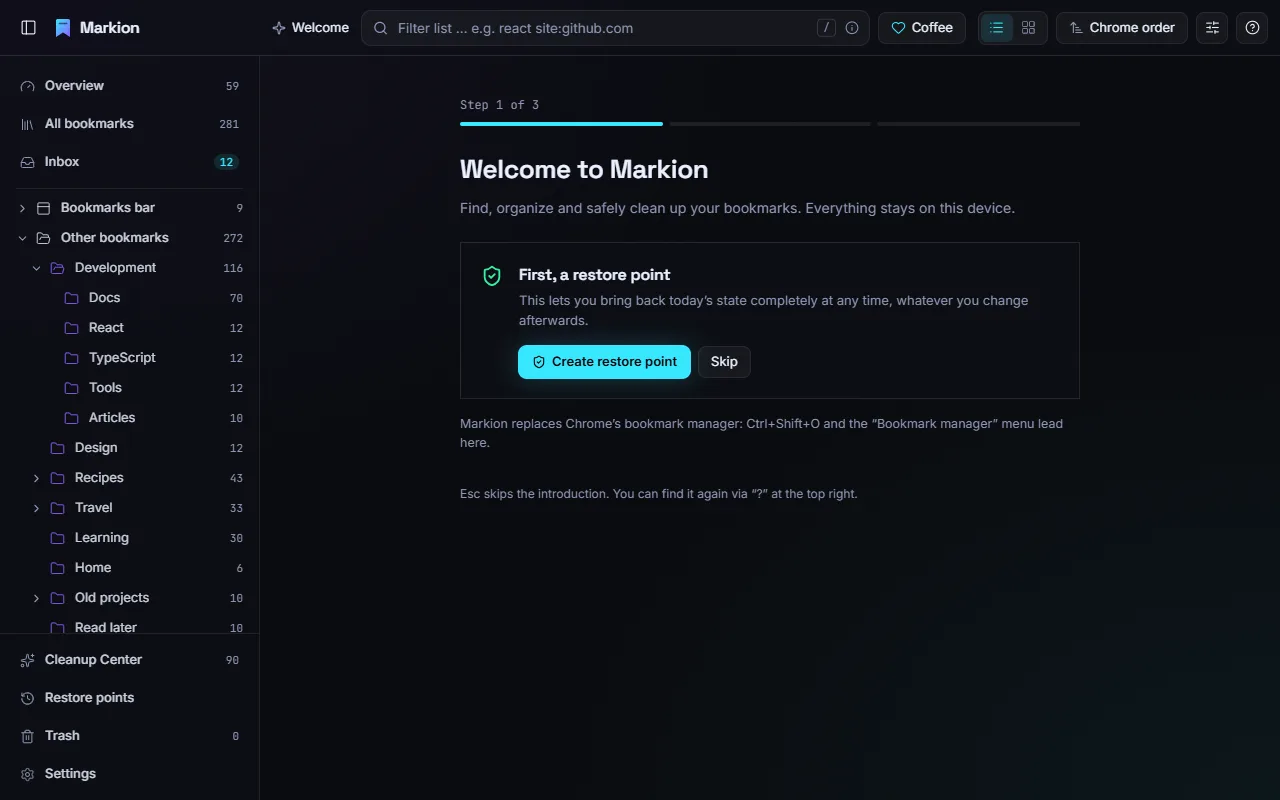The introduction screen of Markion
